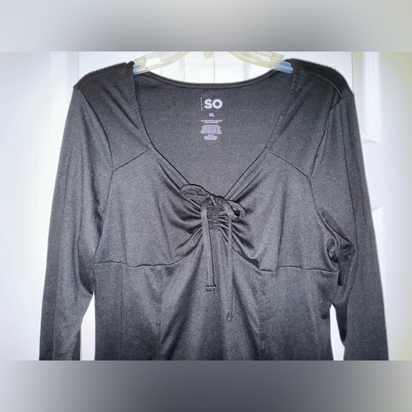 SO Black Long Sleeve Dress w cinch tie front stretchy and comfy size XL NWOT - Picture 2 of 5